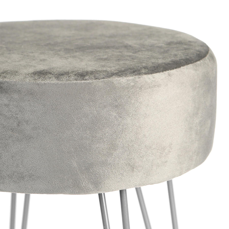 Grey Round Velvet Footstool - By Harbour Housewares