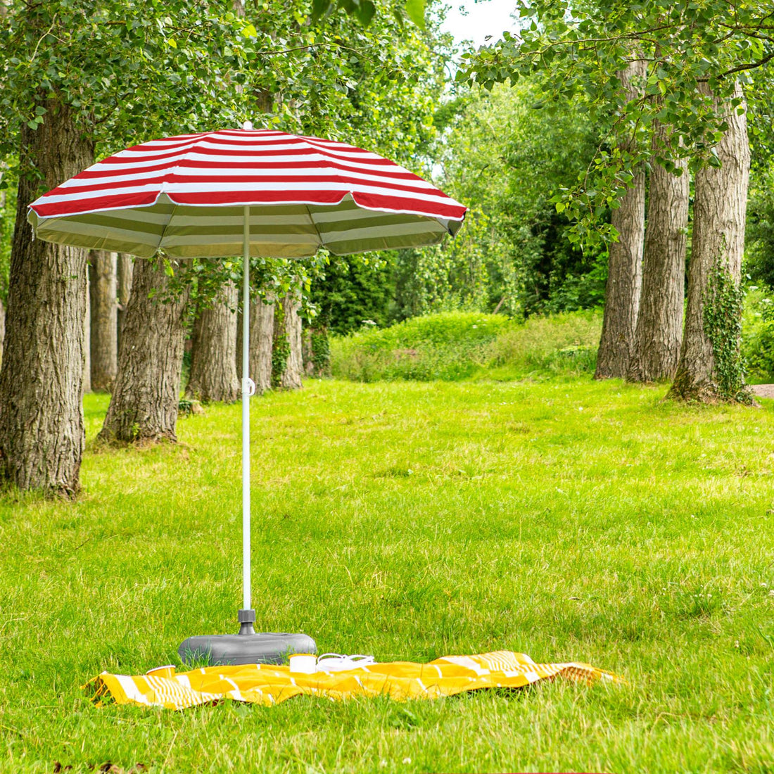 Red Stripe 1.8m Metal Beach Parasol