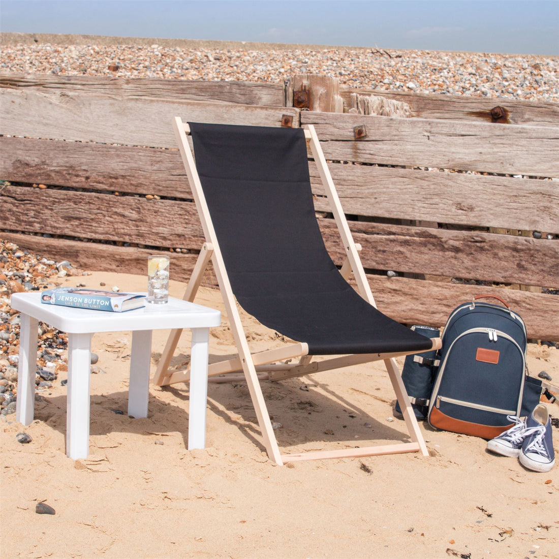 summer beach holiday folding wooden deckchair