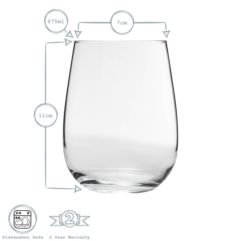 Argon Tableware 6pc Corto Stemless Wine Glasses Set 475ml Product Dimensions