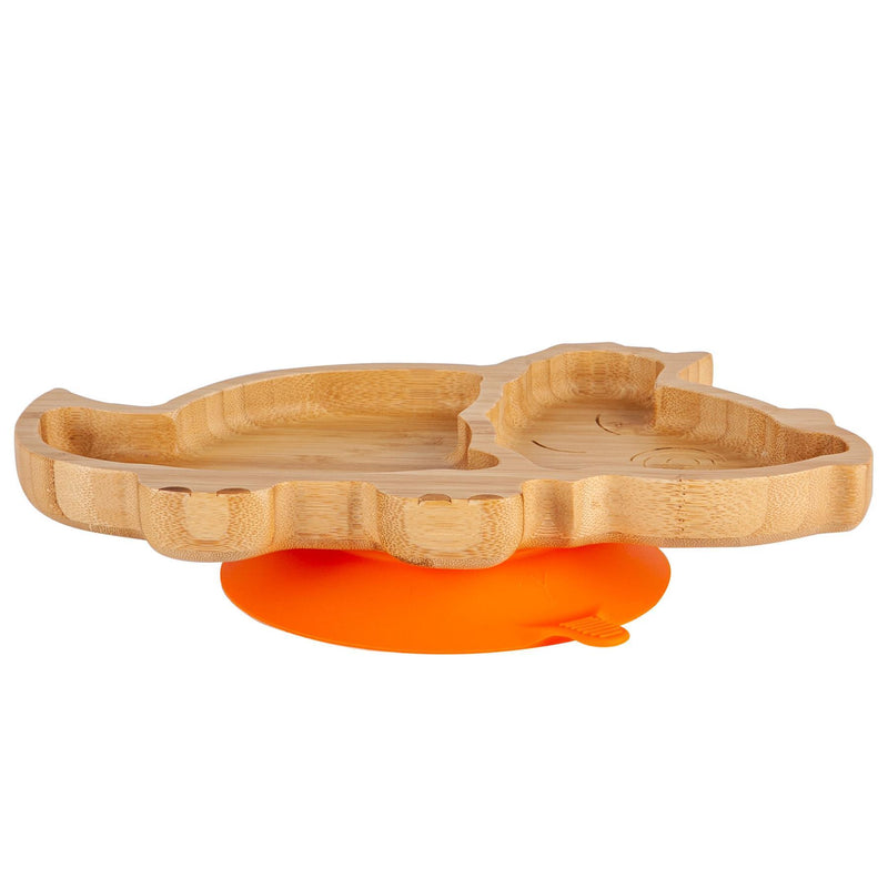 Tiny Dining Children's Bamboo Dinosaur Plate, Bowl and Spoon with Suction Cups - Orange