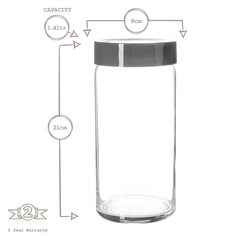 LAV Novo Glass Storage Jar - 1.4 Litre - Grey