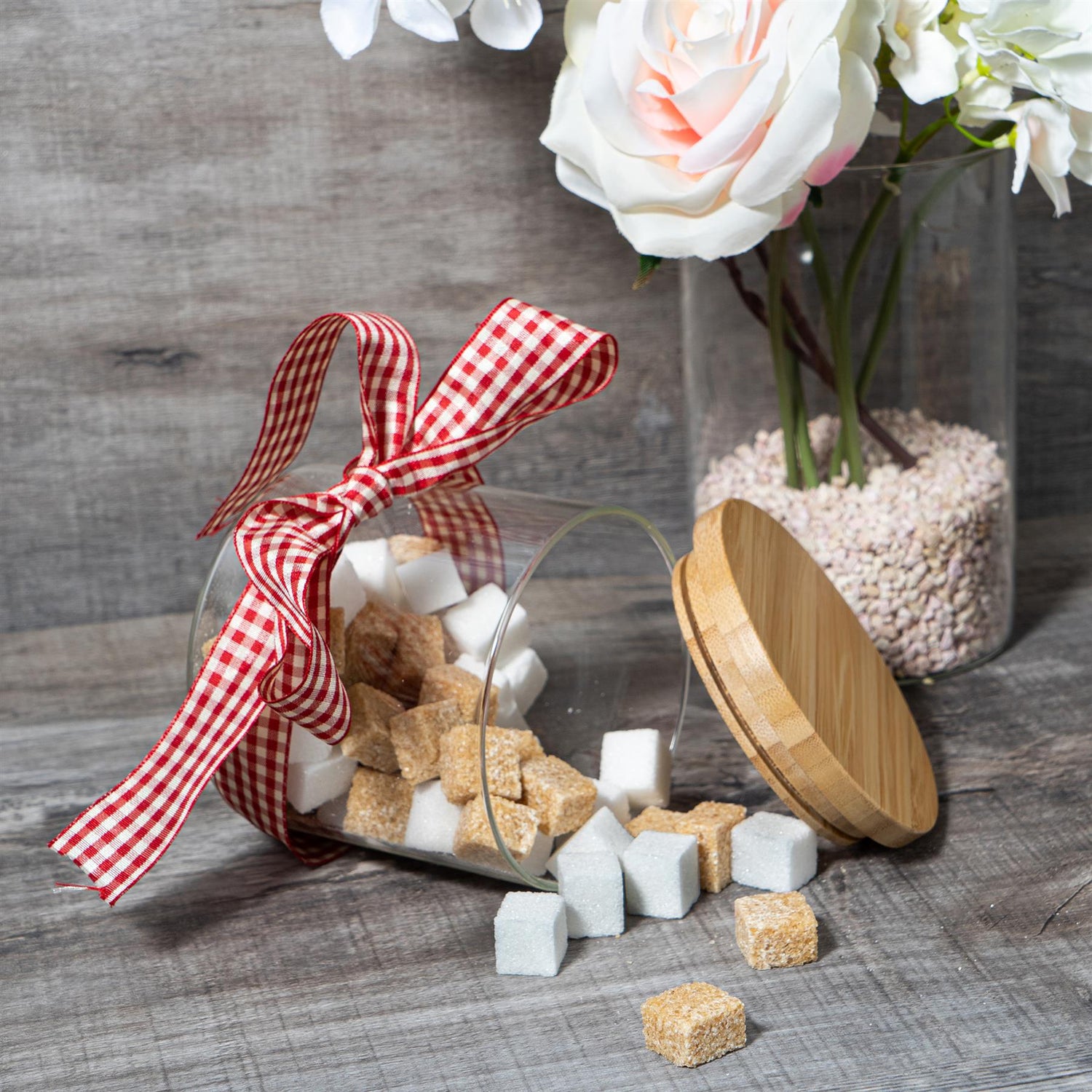 Scandi Glass Storage Jar with Wooden Lid - 550ml