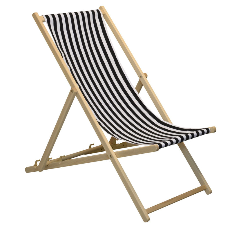 Harbour Housewares Beach Deck Chair - Black/White Stripes in Garden