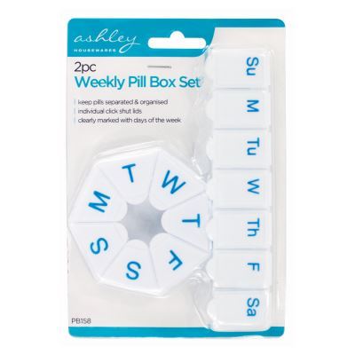 2pc White Plastic Pill Box Set - By Ashley