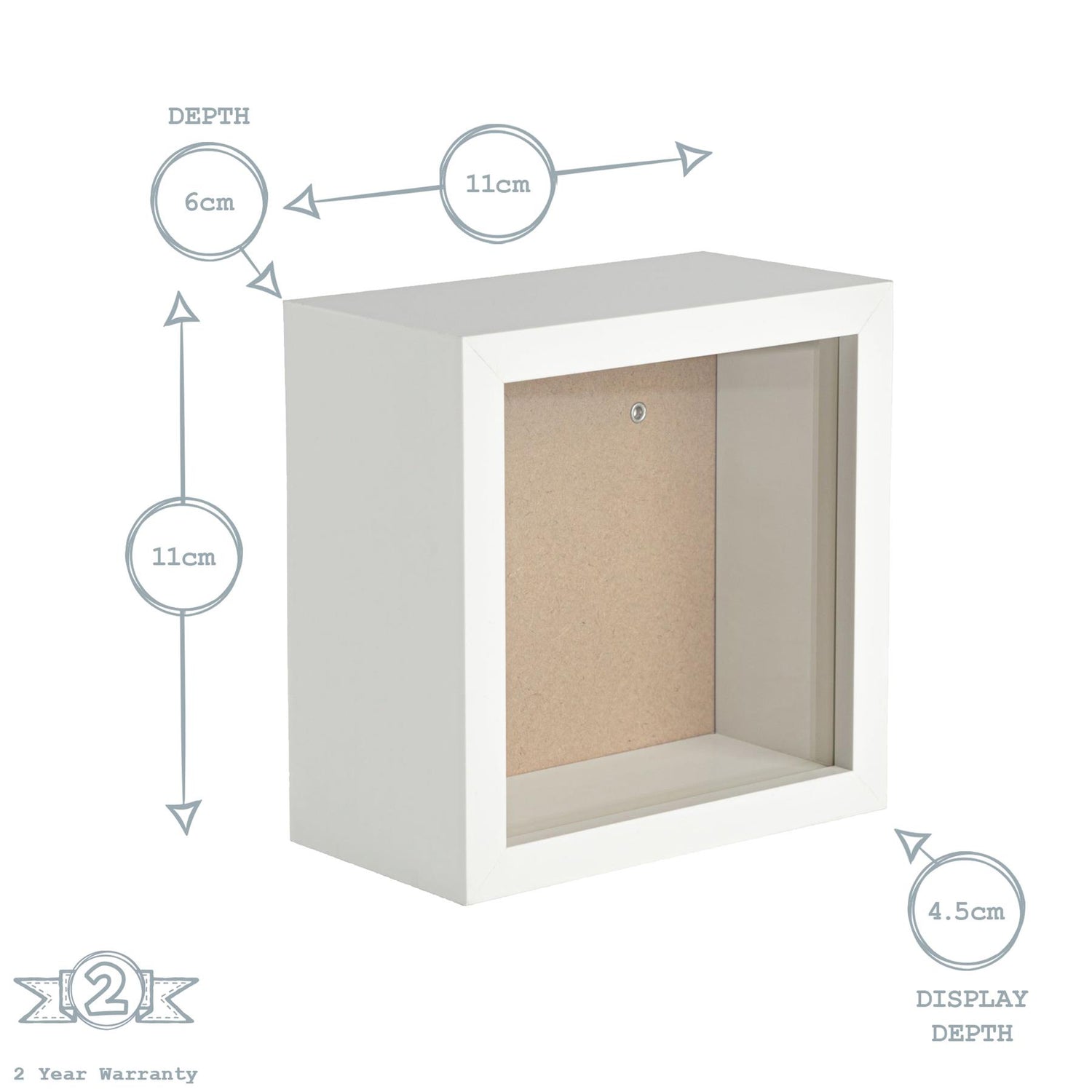 Nicola Spring Deep Box Photo Frame - 4 x 4 - White