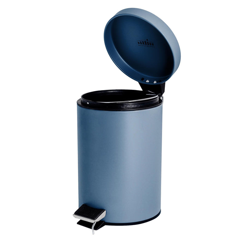 Harbour Housewares 3 Litre Bathroom Pedal Bin With Inner Bucket - Blue Matt