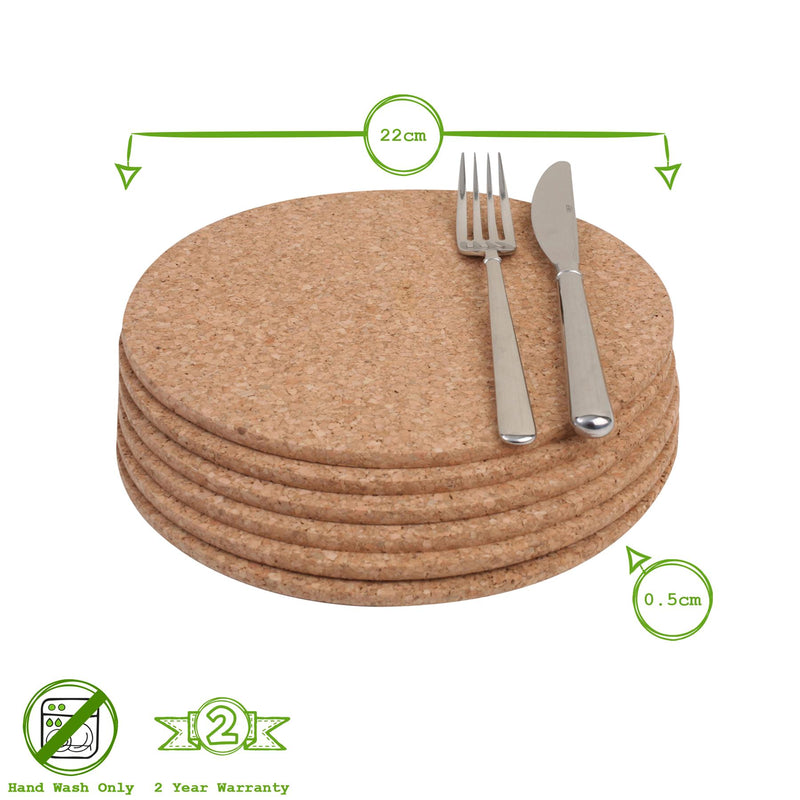 22cm FSC Round Cork Placemats - Brown - Pack of 6 - By T&G