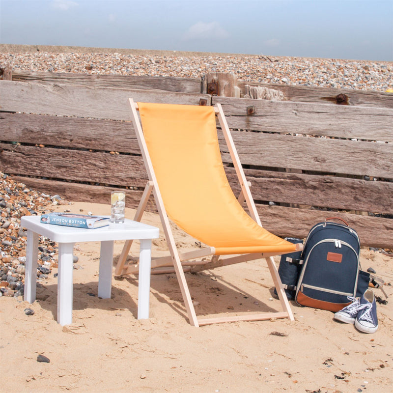 Harbour Housewares Beach Deck Chair - Orange with Beech Wood Frame