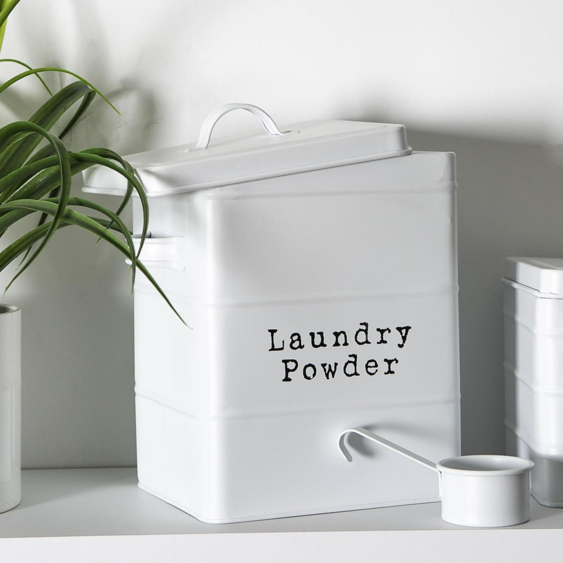 Vintage Metal Washing Powder Storage Tin - Matt White