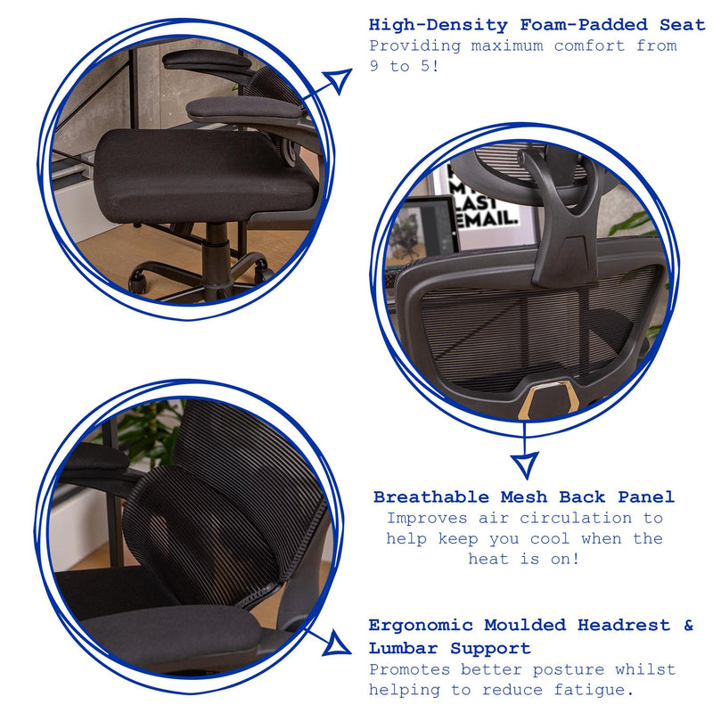Black Ergonomic Office Chair - By Harbour Housewares