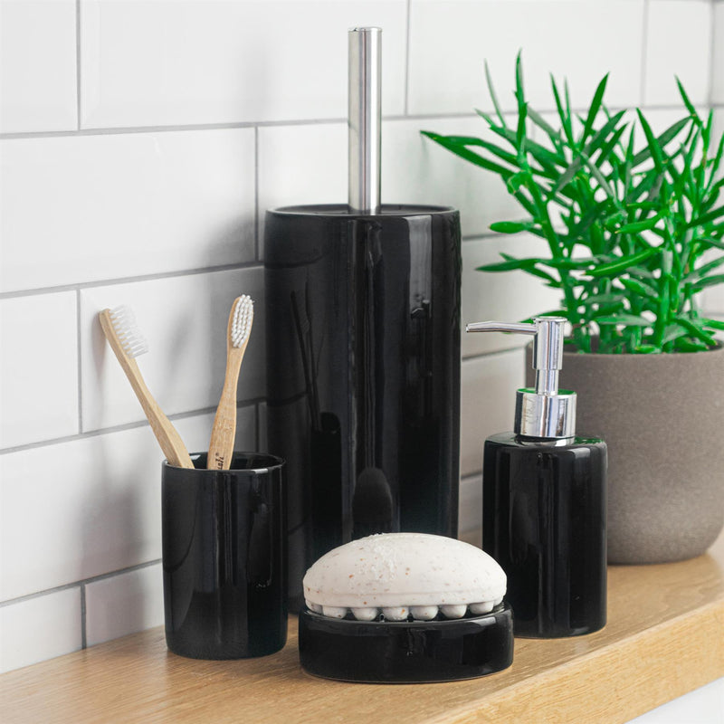 Harbour Housewares Ceramic Toothbrush Holder - Black
