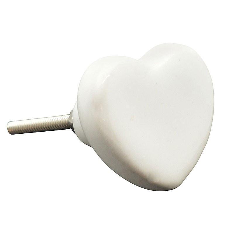 Nicola Spring Ceramic Cupboard Drawer Knob - White Heart