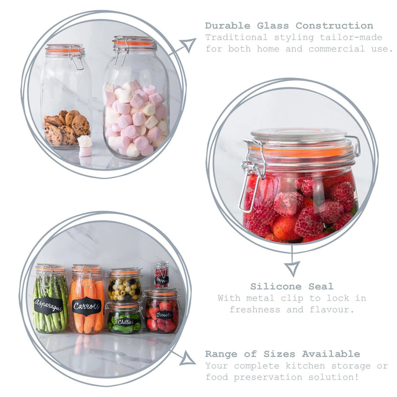 Argon Tableware Glass Storage Jar - 3 Litre - Black Seal