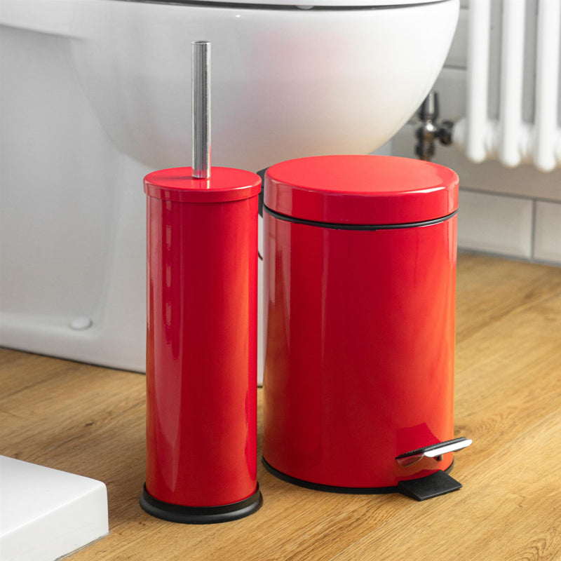 Harbour Housewares Bathroom Toilet Brush & Holder Set - Red