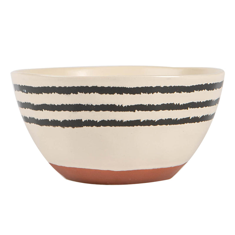 Nicola Spring Ceramic Stripe Rim Cereal Bowl - 15cm - Monochrome
