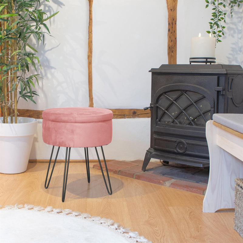 Pink H45 x D36cm Round Velvet Storage Footstool - By Harbour Housewares