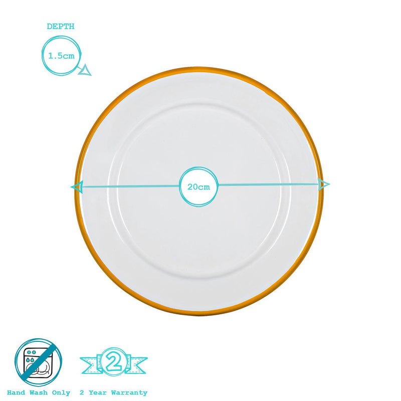 Argon Tableware White Enamel Side Plate - 20cm - Yellow