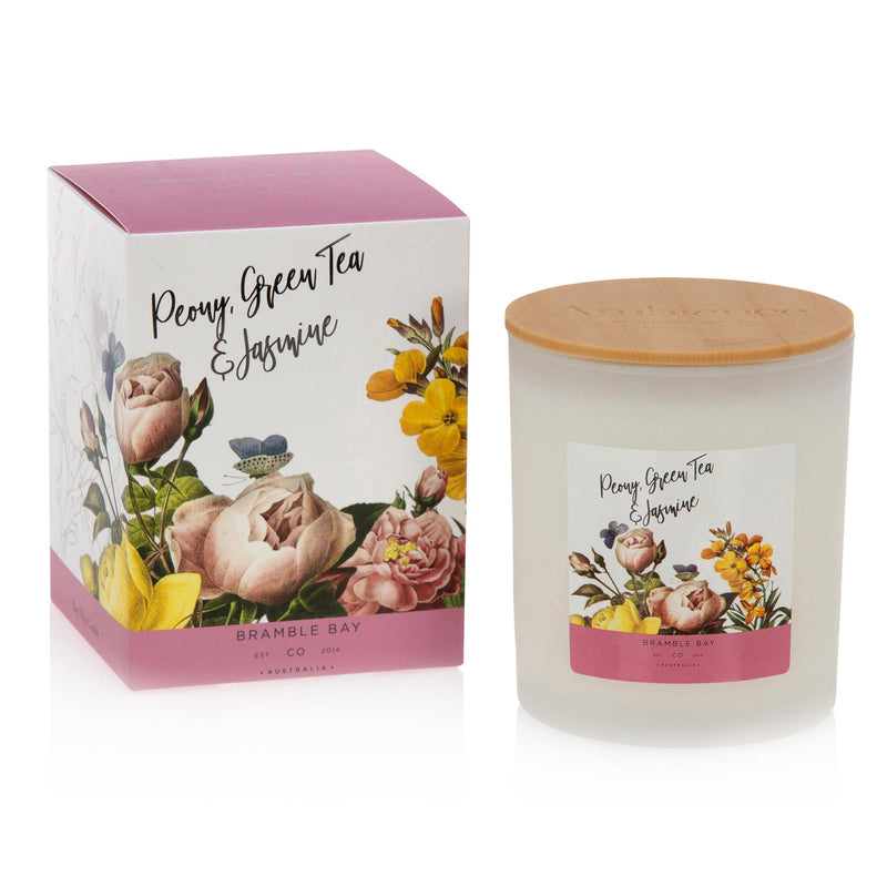 300g Peony, Green Tea & Jasmine Bath & Body Soy Wax Scented Candle - By Bramble Bay