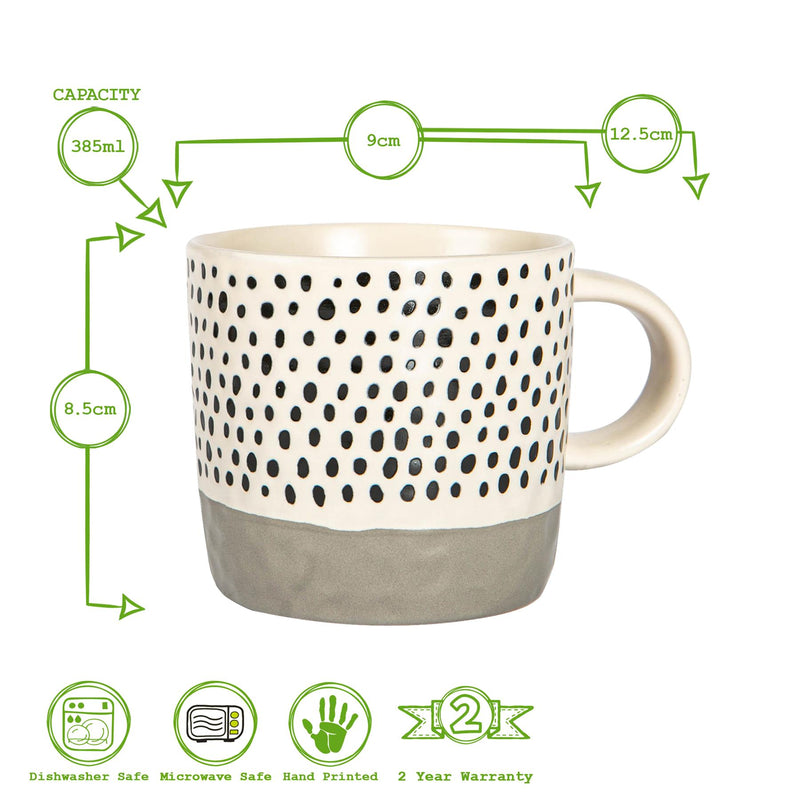 Nicola Spring Ceramic Dipped Dots Coffee Mug - 385ml - Grey