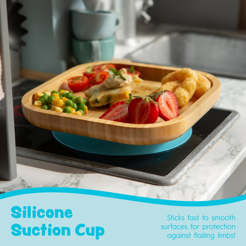 Navy Blue Square Bamboo Suction Plate - By Tiny Dining