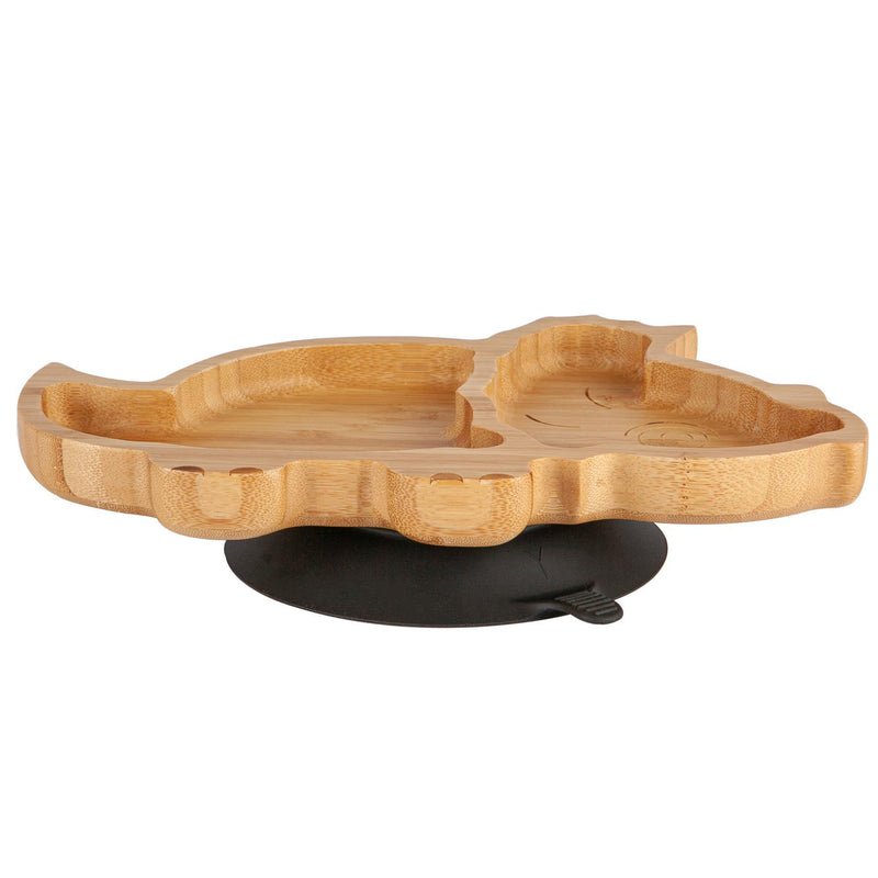Tiny Dining Children's Bamboo Dinosaur Plate with Suction Cup - Black