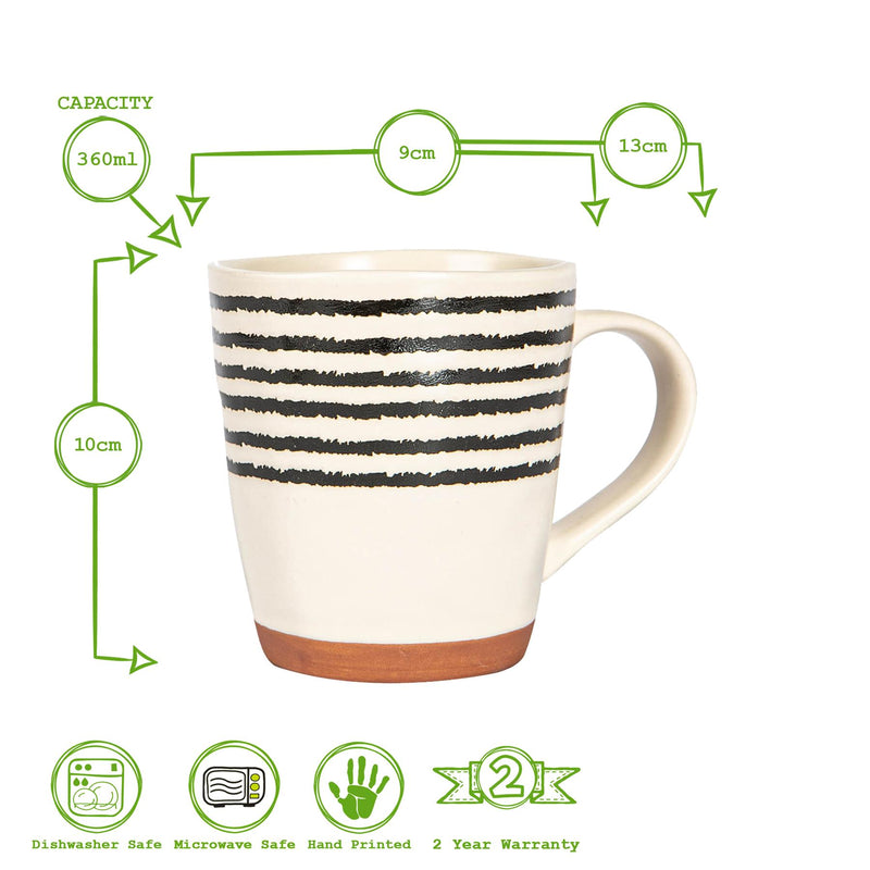 Nicola Spring Ceramic Stripe Rim Coffee Mug - 360ml - Monochrome