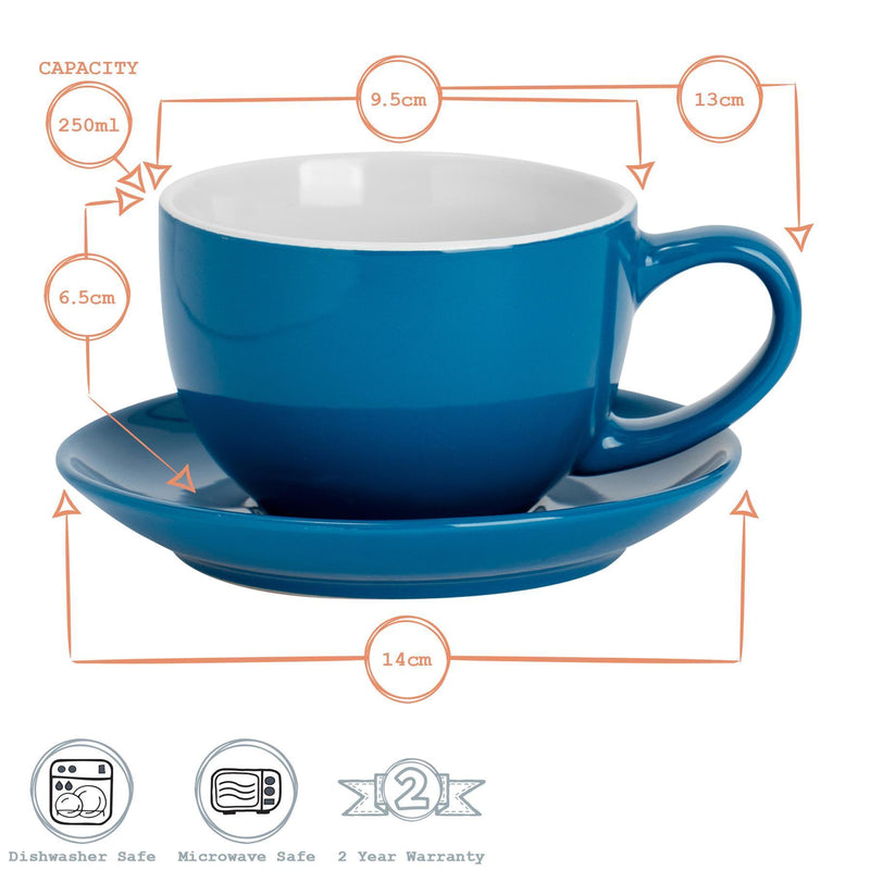 Argon Tableware Coloured Cappuccino Cup - Blue - 250ml Dimensions