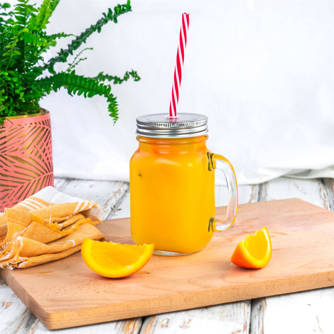 Rink Drink Jam Jar Drinking Glass with Lids and Straws - 450ml