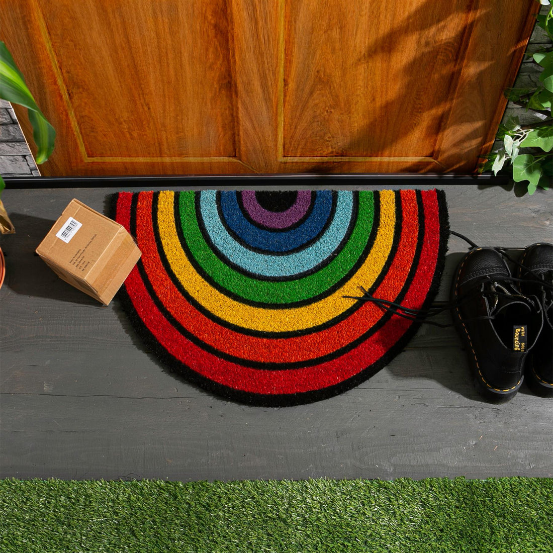Coir Half Moon Door Mat - 60 x 40cm - Rainbow