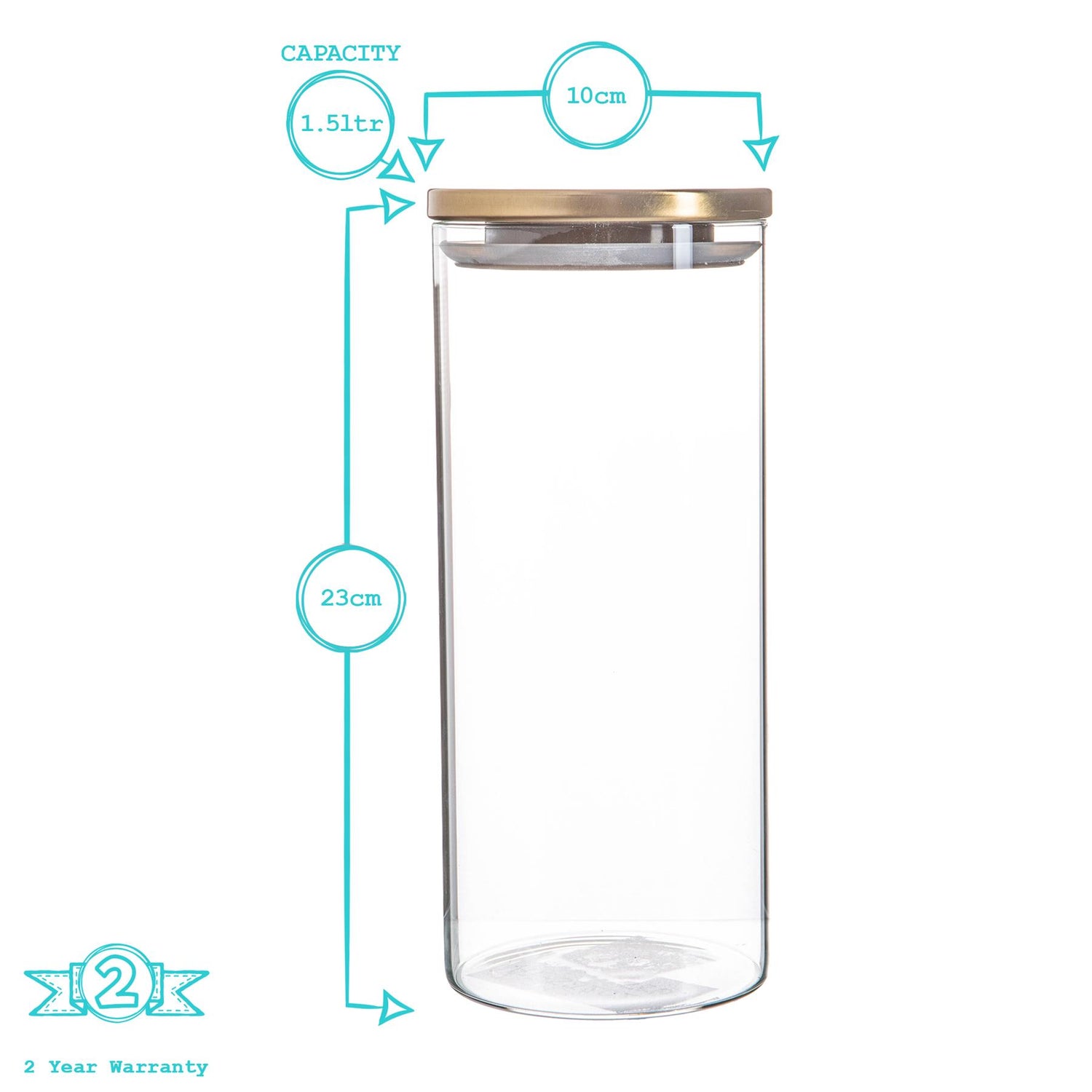 Glass Storage Jar with Metal Lid - 1.5 Litre - Gold