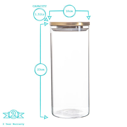 Glass Storage Jar with Metal Lid - 1.5 Litre - Gold