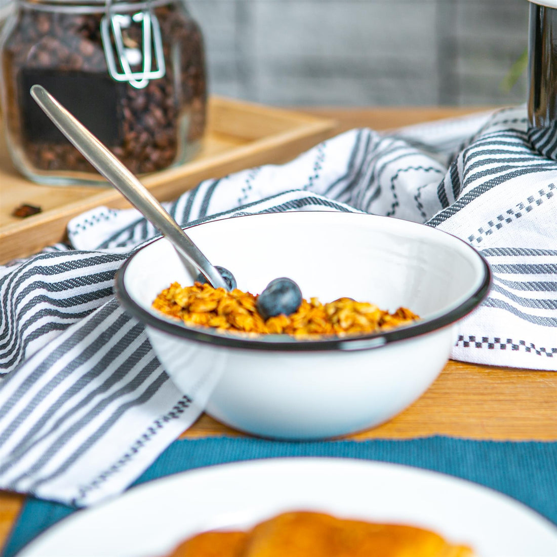 White Enamel Bowl - 16cm - Black