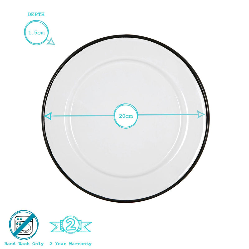 Argon Tableware White Enamel Side Plate - 20cm - Black
