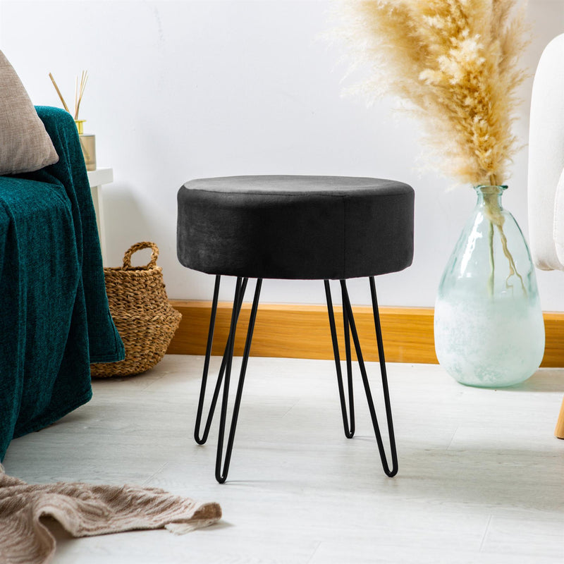 Black H40 x D35cm Round Velvet Footstool - By Harbour Housewares