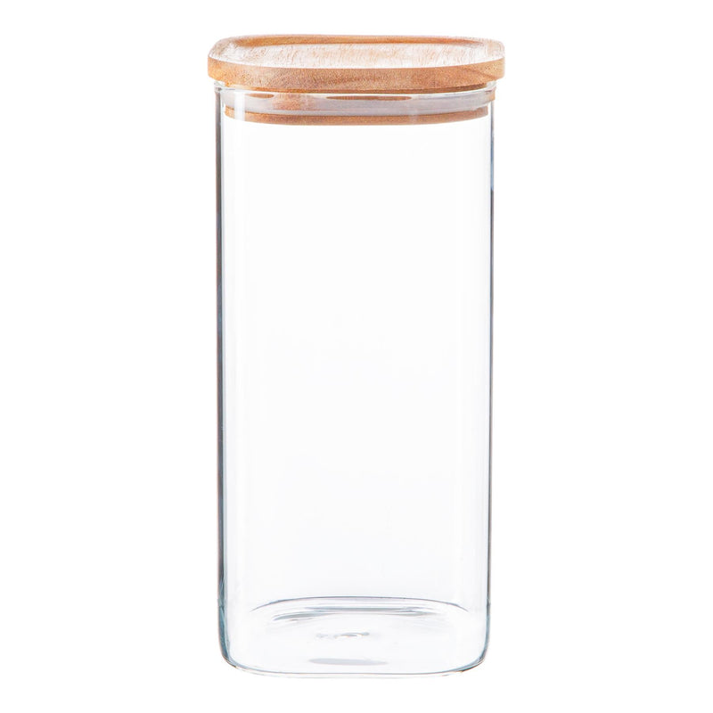 Argon Tableware Square Glass Storage Jar with Wooden Lid - 1.5 Litre