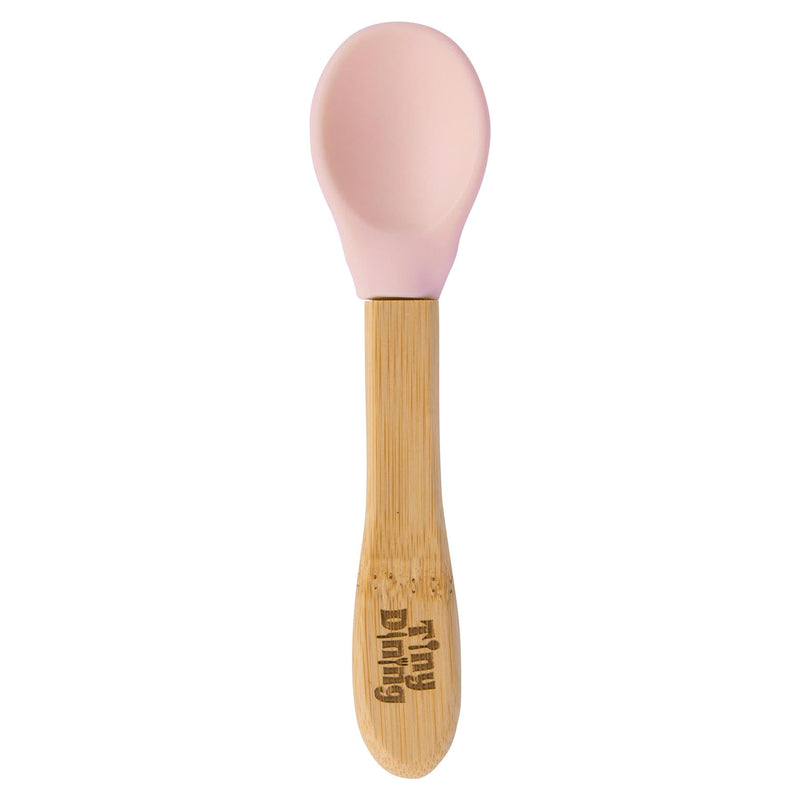 Pastel Pink Soft Tip Bamboo Spoon - Silicone Tip