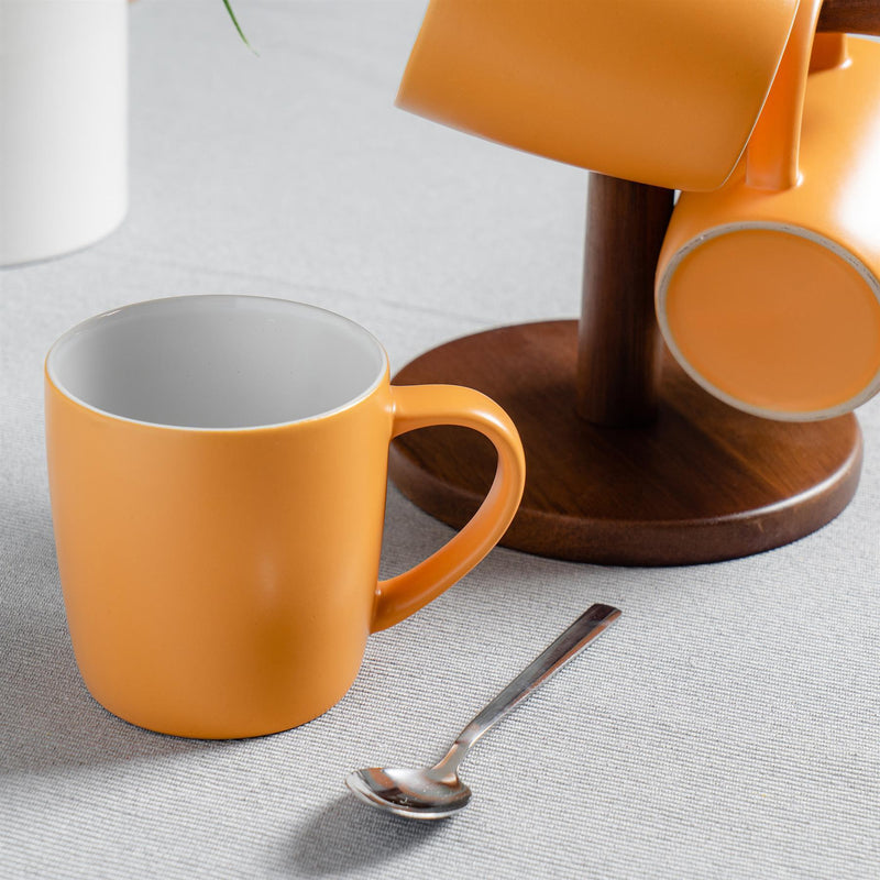 Argon Tableware Contemporary Coffee Mug - Yellow Matt - 350ml on Dining Table