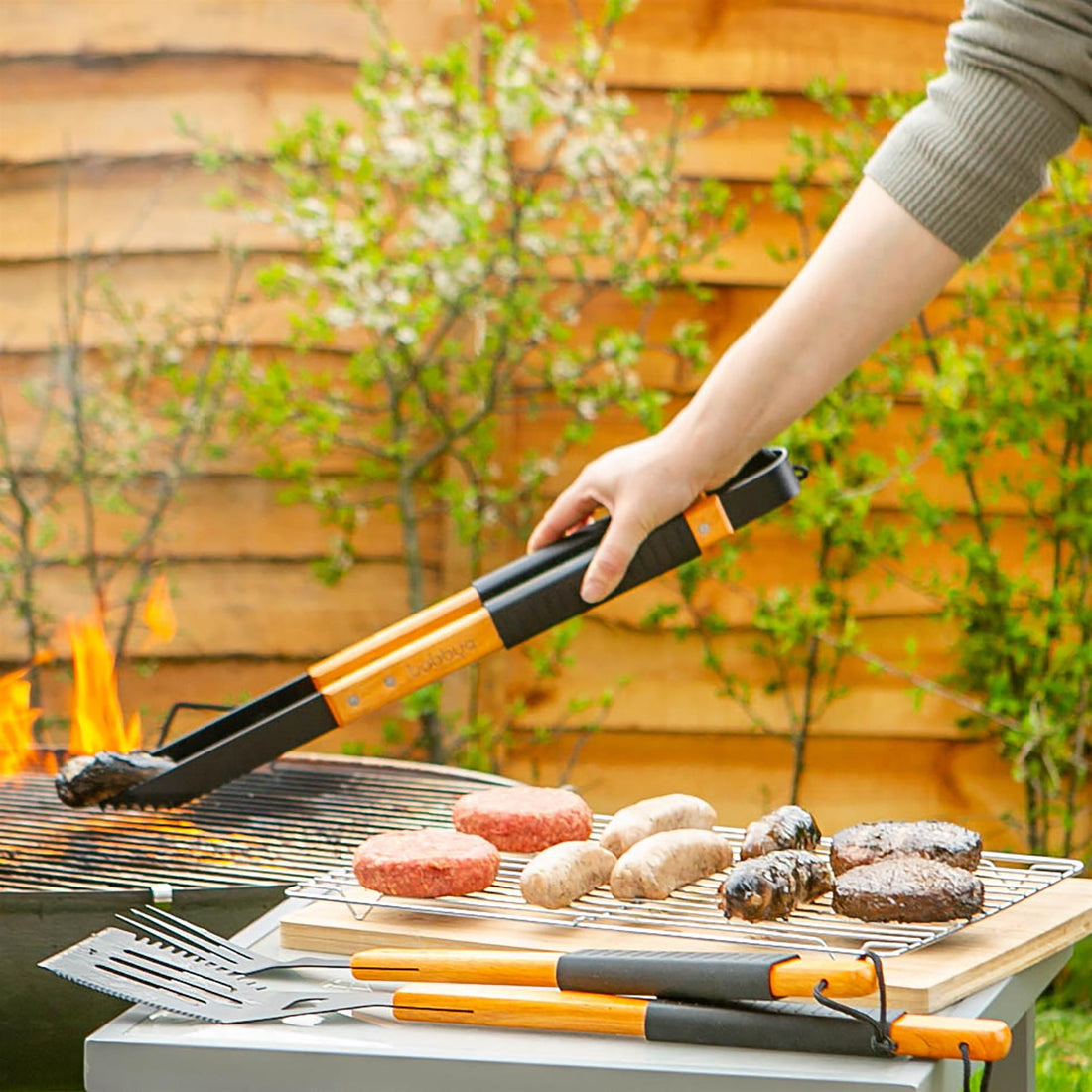 3 Piece Wooden BBQ Tools Set - Black