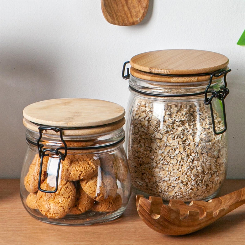 Argon Tableware Airtight Storage Jar with Wooden Lid - Clear Seal - 500ml