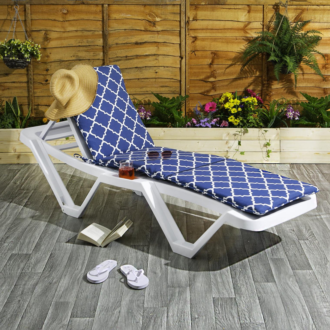 Master Sun Lounger Cushions - Navy Moroccan