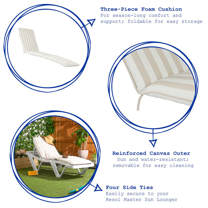 Harbour Housewares Master Sun Lounger Cushions - Beige Stripe