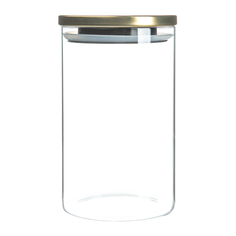 Argon Tableware Glass Storage Jar with Metal Lid - 1 Litre - Gold