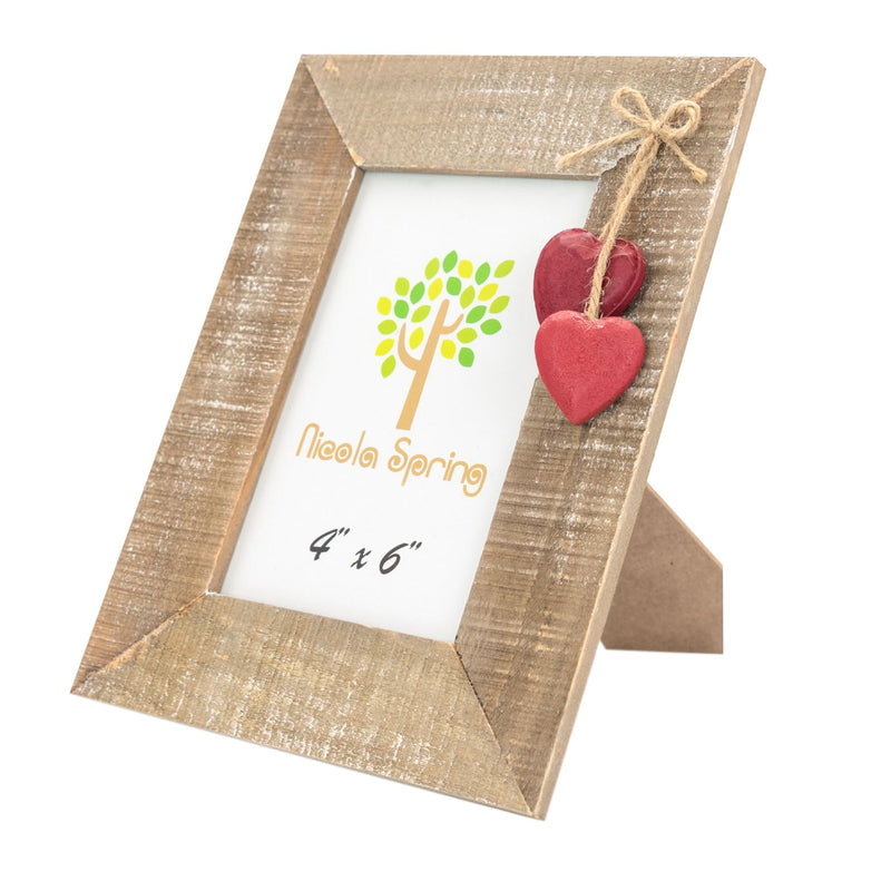 Nicola Spring Wooden Picture Frame - 4x6 - Natural with Red Hearts