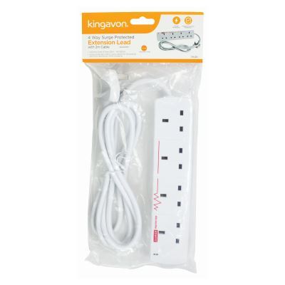 4-Way Surge Protected Extension Lead with 2m Cable