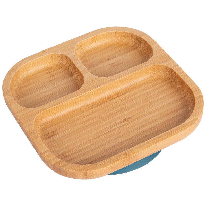 Navy Blue Divided Bamboo Suction Plate - By Tiny Dining