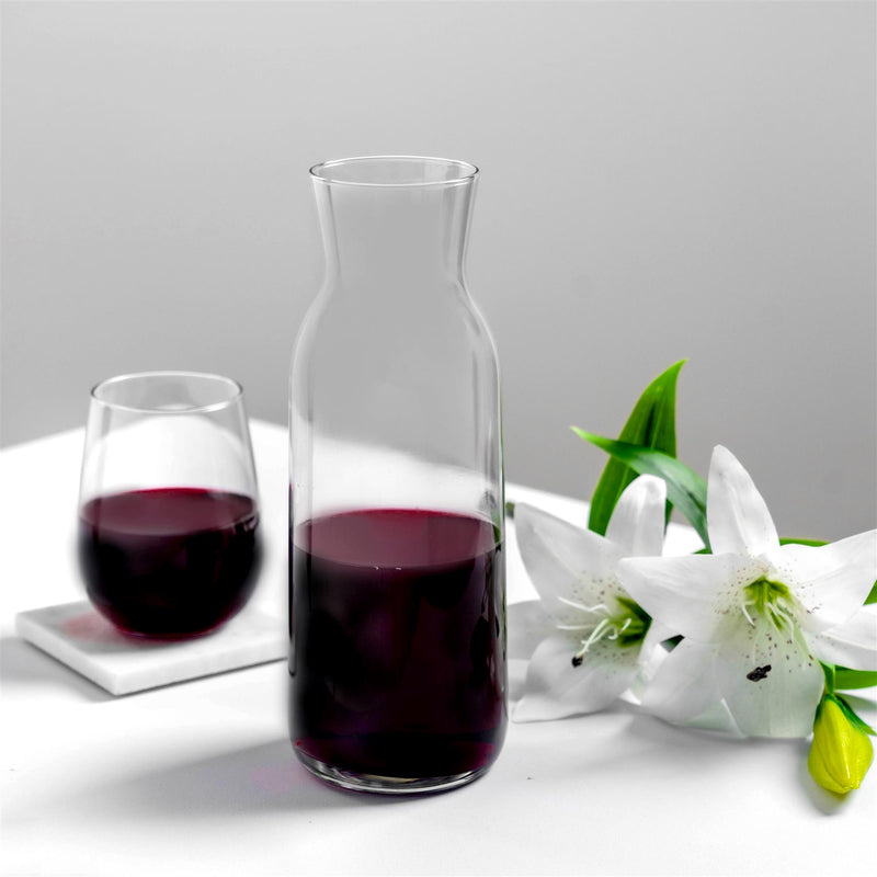 Argon Tableware Brocca Glass Water Carafe 1.2L Dining Table with Corto Stemless Wine Glass