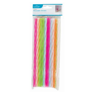 Multi Stripe 23cm Reusable Straws - Pack of 24