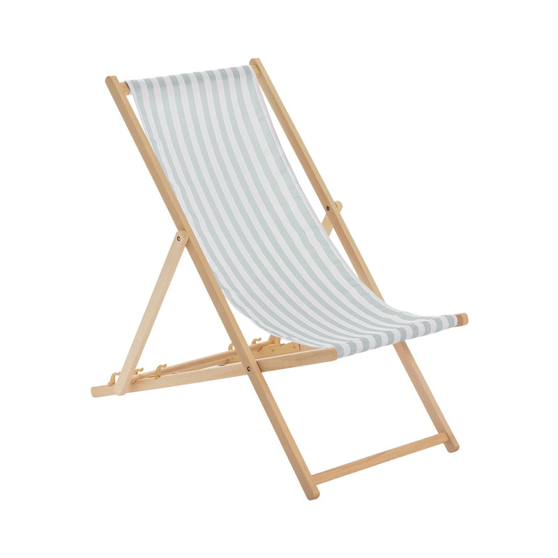 Sage Grey Stripe Folding Wooden Deck Chair - By Harbour Housewares
