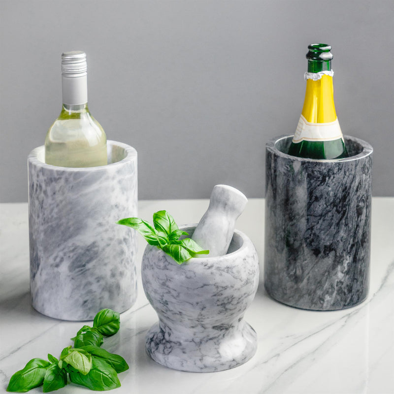 Argon Tableware Marble Kitchen and Bar Collection - Wine Bottle Chillers and Pestle and Mortar Set